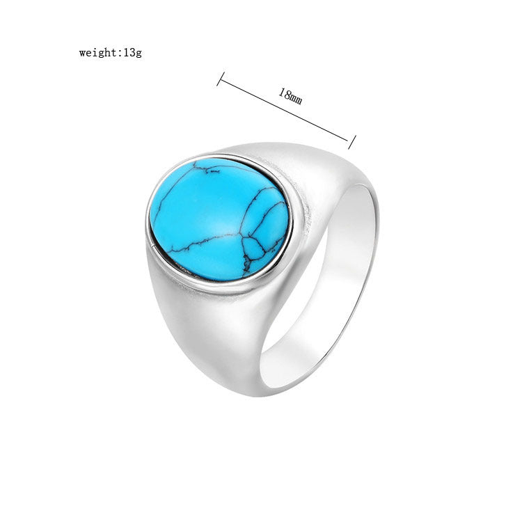 Planderful Turquoise Titanium Steel Ring Unisex Statement Jewelry For Fashionable Everyday Genie Fans