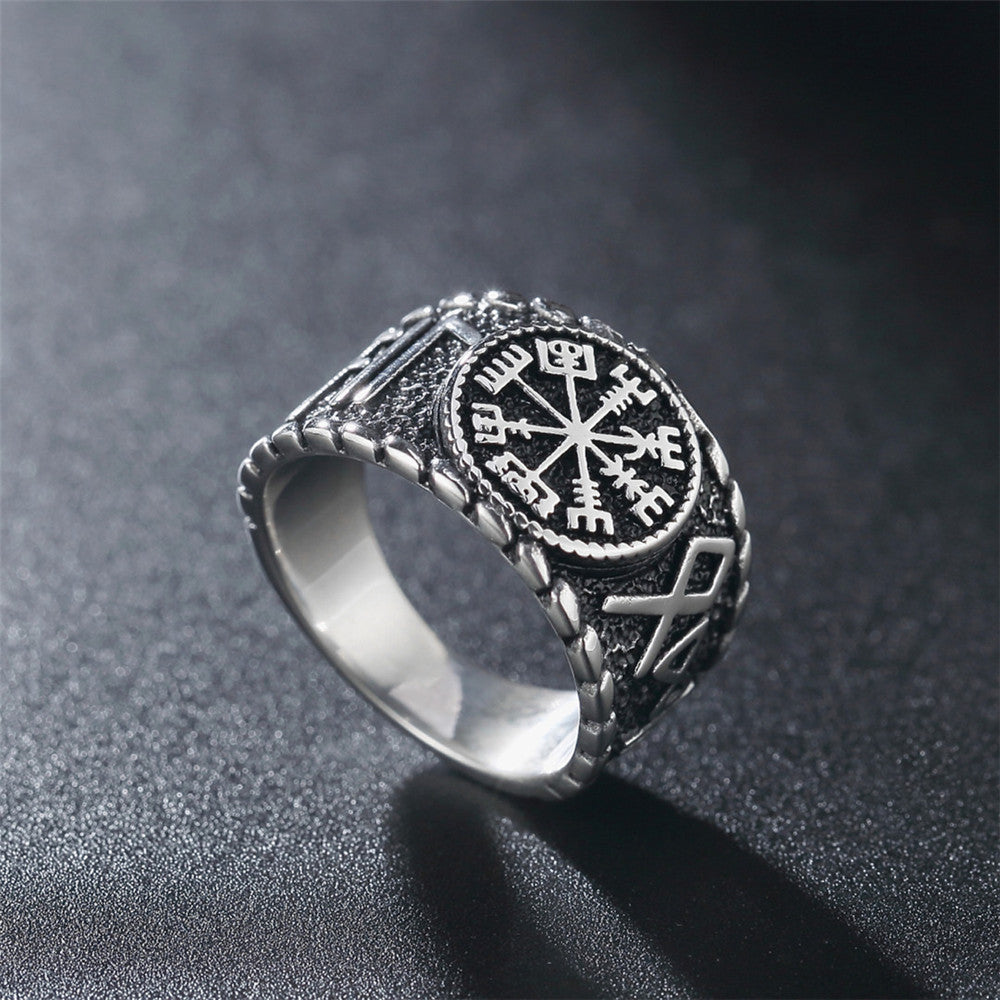 Planderful Personalized Vintage Viking Compass Rune Ring For Men Unisex Titanium Steel Protection Statement