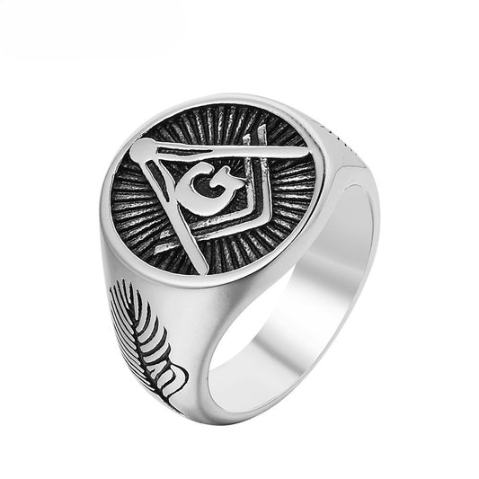 Planderful Freemasonry Ring Titanium Steel Unisex Jewelry Bold Protection Symbol For Everyday Style
