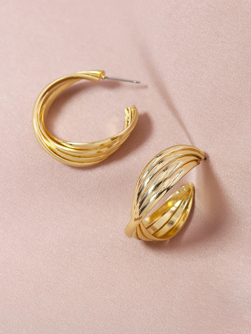 Golden Textured C-Shape Earrings - Vienna Verve Collection