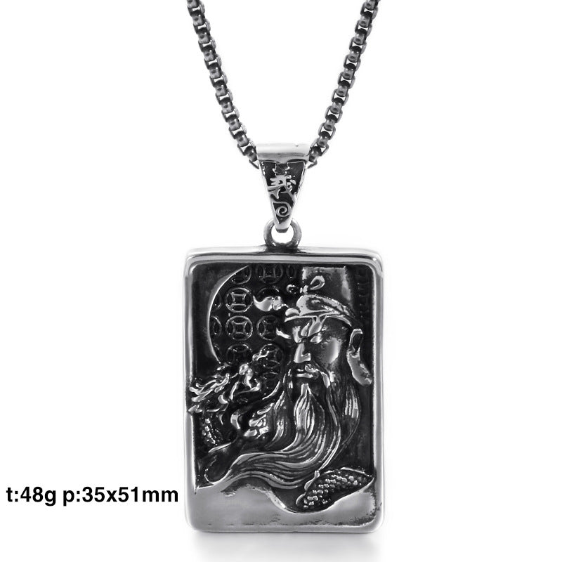 Ethnic Style Stainless Steel Guan Gong Pendant with Dragon Design