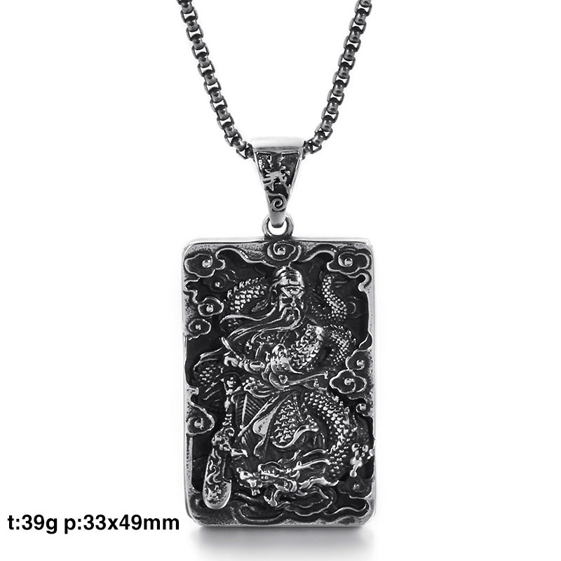 Ethnic Style Stainless Steel Guan Gong Pendant with Dragon Design