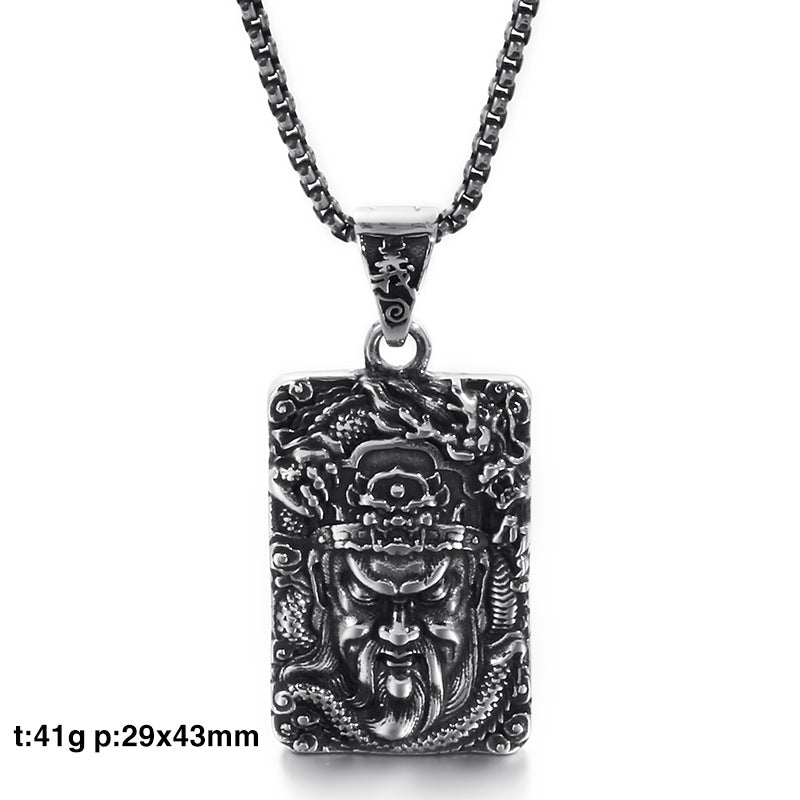 Ethnic Style Stainless Steel Guan Gong Pendant with Dragon Design