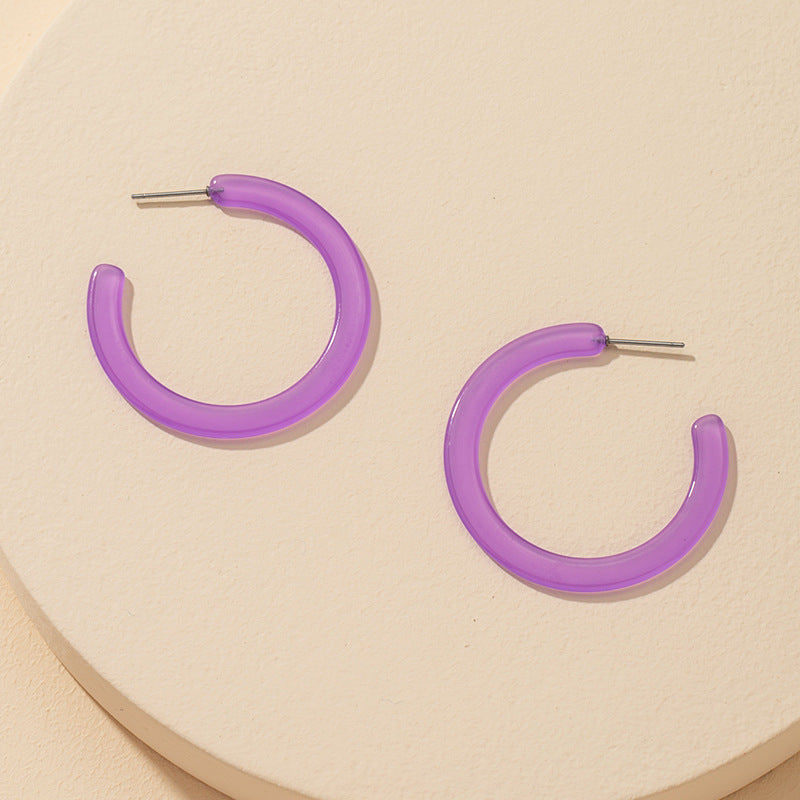 Purple Acrylic Geometric C-Shaped Earrings Set with Star Love Design