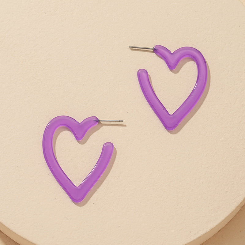 Purple Acrylic Geometric C-Shaped Earrings Set with Star Love Design