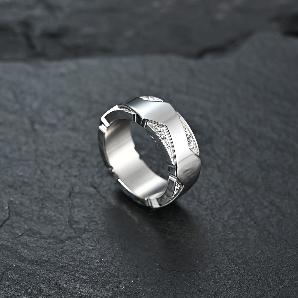Planderful Unisex Titanium Steel Ring Gold Plated Zircon