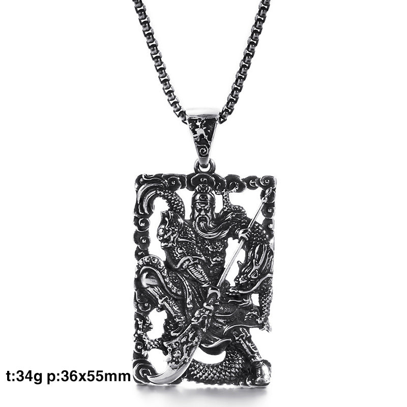 Ethnic Style Stainless Steel Guan Gong Pendant with Dragon Design