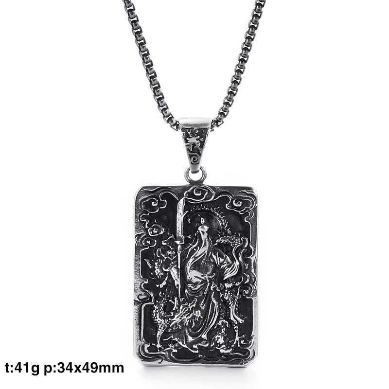 Ethnic Style Stainless Steel Guan Gong Pendant with Dragon Design