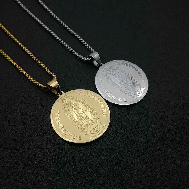 Planderful Virgin Pendant Necklace Double Sided Gold Plated Steel Color Preserving Religious Jewelry For Women