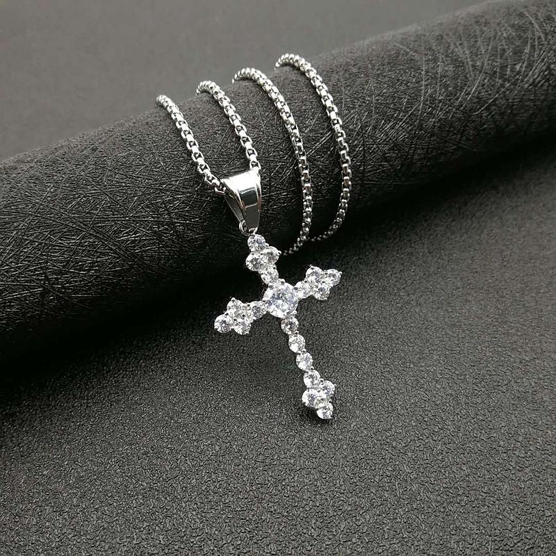Planderful Everyday Genie Hip Hop Jewelry Titanium Steel Gold Plated Zircon Cross Pendant Necklace For Men And Women
