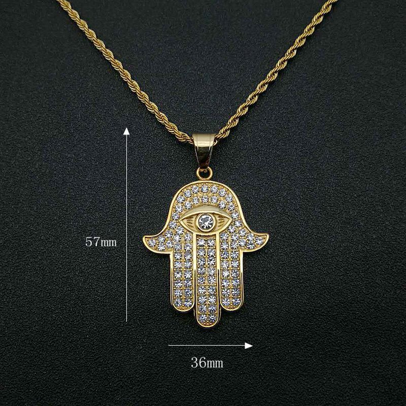 Planderful Hip Hop Necklace With Fatima Hand Pendant In Titanium Steel Gold Plated Zircon For Urban Fashion Fans