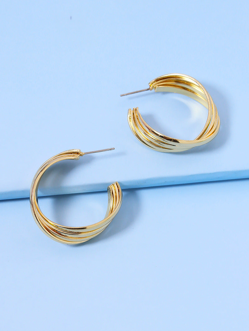 Golden Textured C-Shape Earrings - Vienna Verve Collection