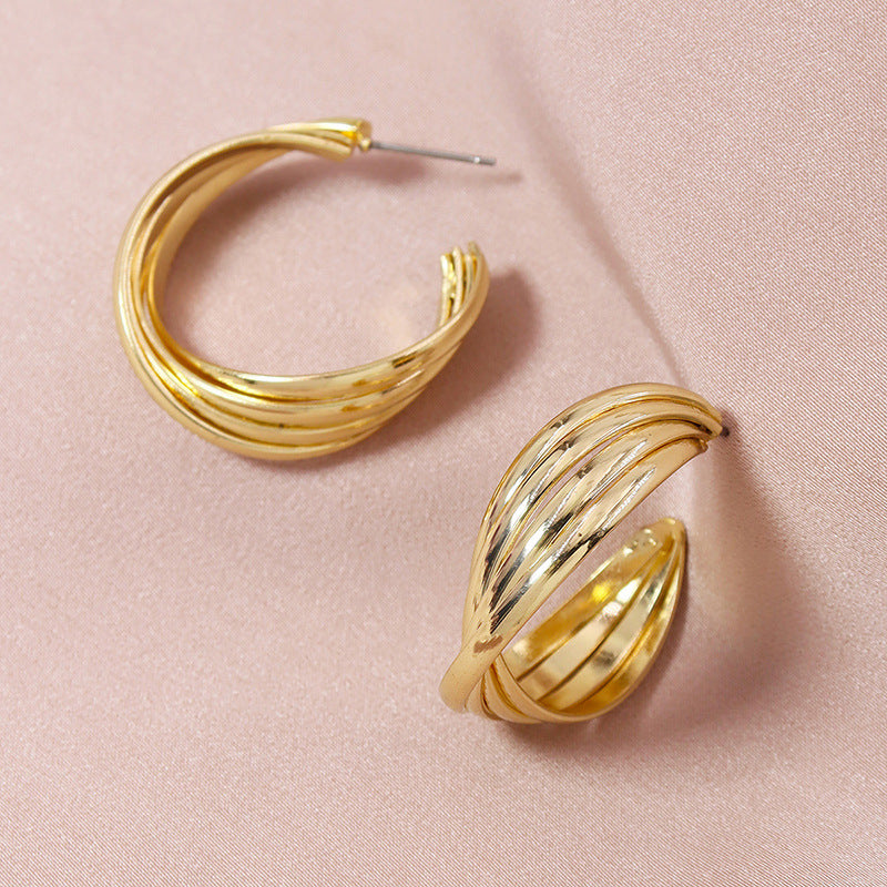 Golden Textured C-Shape Earrings - Vienna Verve Collection