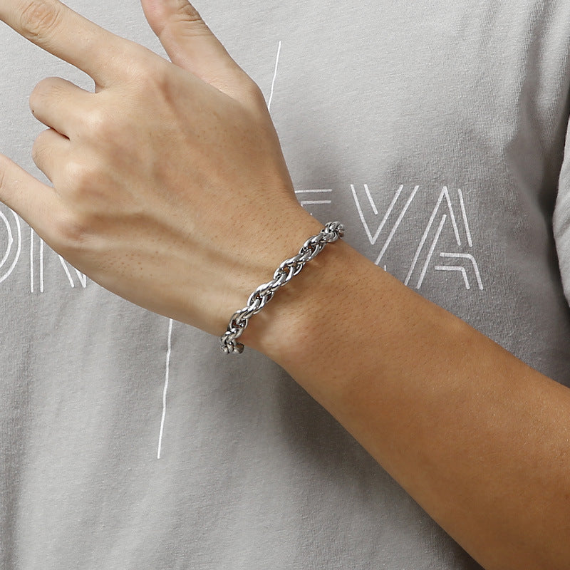 Stylish Stainless Steel Double Buckle Bracelet for Men - Versatile Daily Accessory Inspired by European, American, and Korean Designs