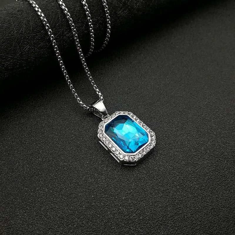 Planderful Hip Hop Necklace Gold Plated Titanium Steel Rectangular Zircon Pendant For Men And Women