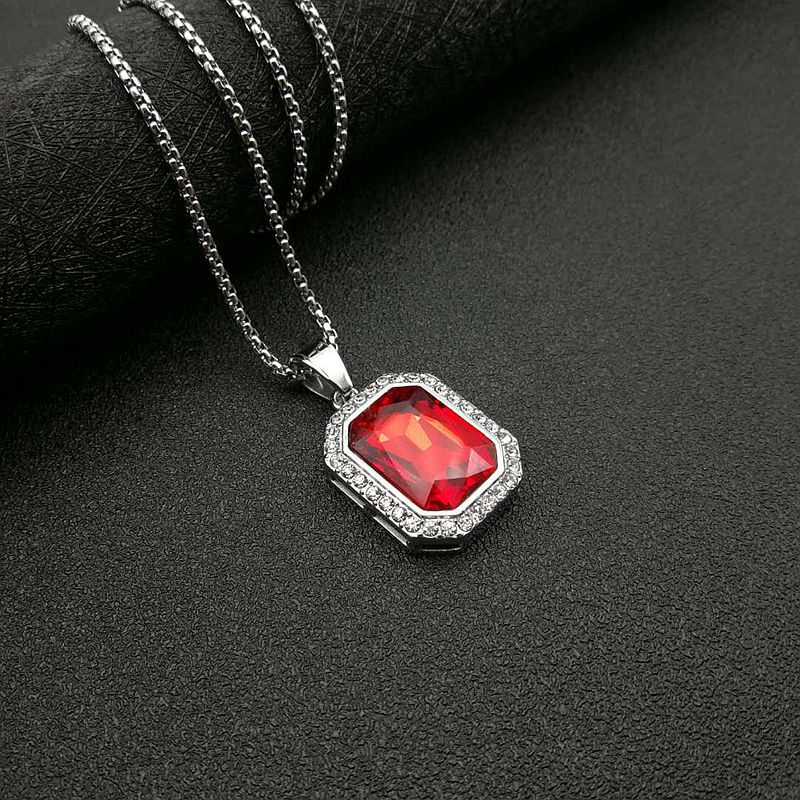 Planderful Hip Hop Necklace Gold Plated Titanium Steel Rectangular Zircon Pendant For Men And Women