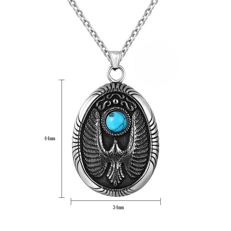 Planderful Retro Turquoise Eagle Steel Pendant Necklace Unisex Everyday Genie Protection Statement
