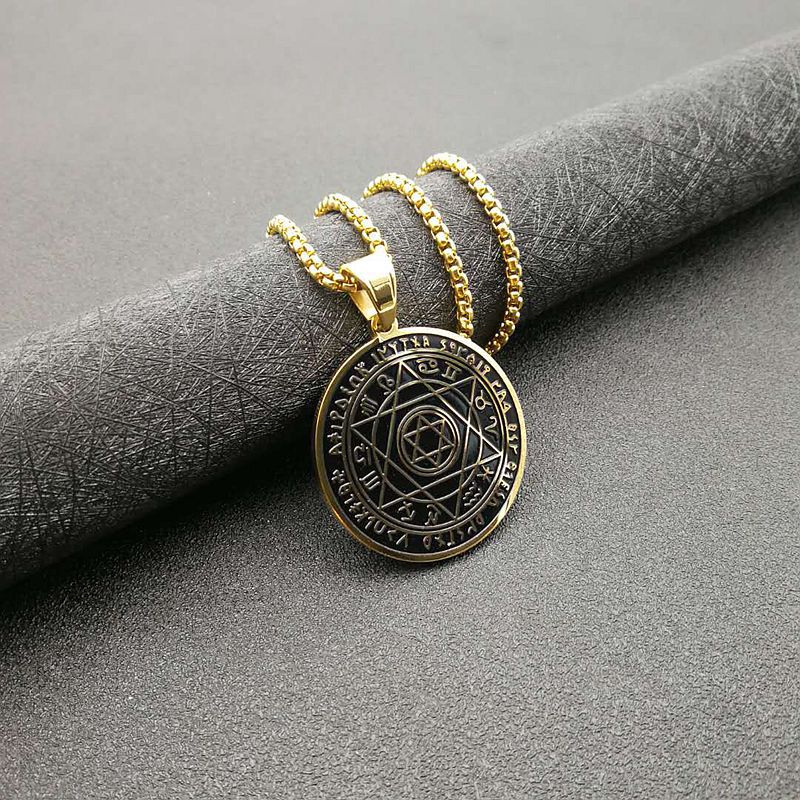Steel Necklace - Statement Hip-Hop Hexagram Pendant With Gold Plating By Planderful