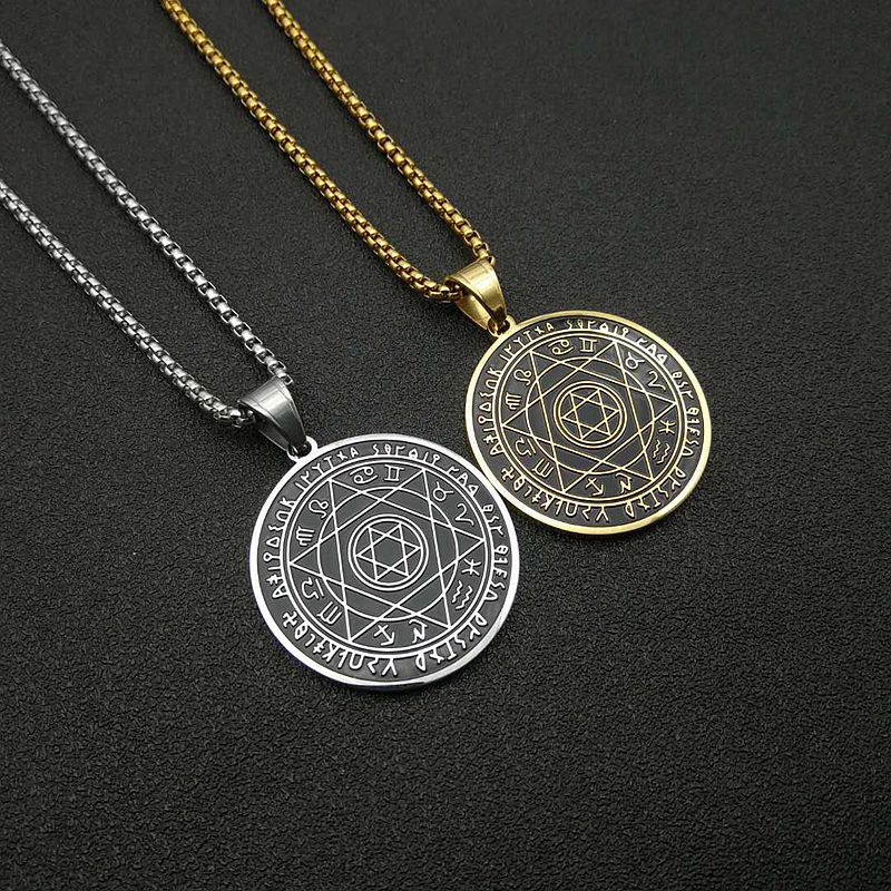 Steel Necklace - Statement Hip-Hop Hexagram Pendant With Gold Plating By Planderful