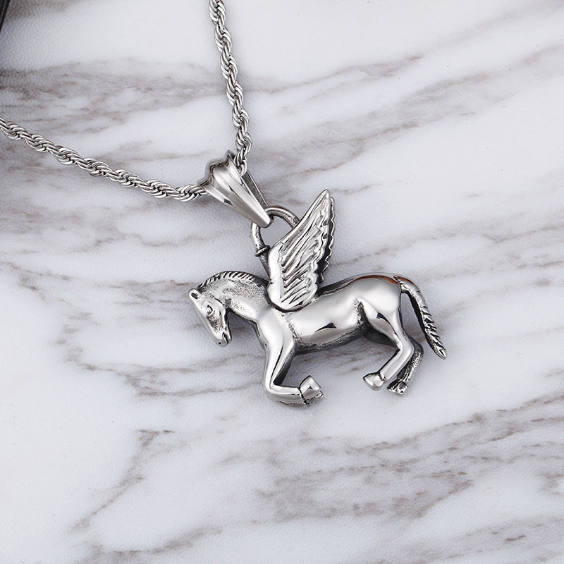 Angel Wings Zodiac Horse Pendant for Men