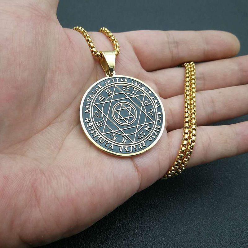 Steel Necklace - Statement Hip-Hop Hexagram Pendant With Gold Plating By Planderful