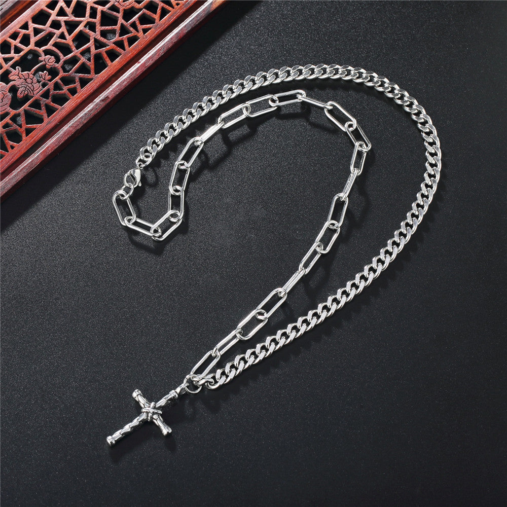 Planderful Stainless Steel Cross Necklace for Unisex Punk Rock Fans, Heavy Metal Statement Pendant