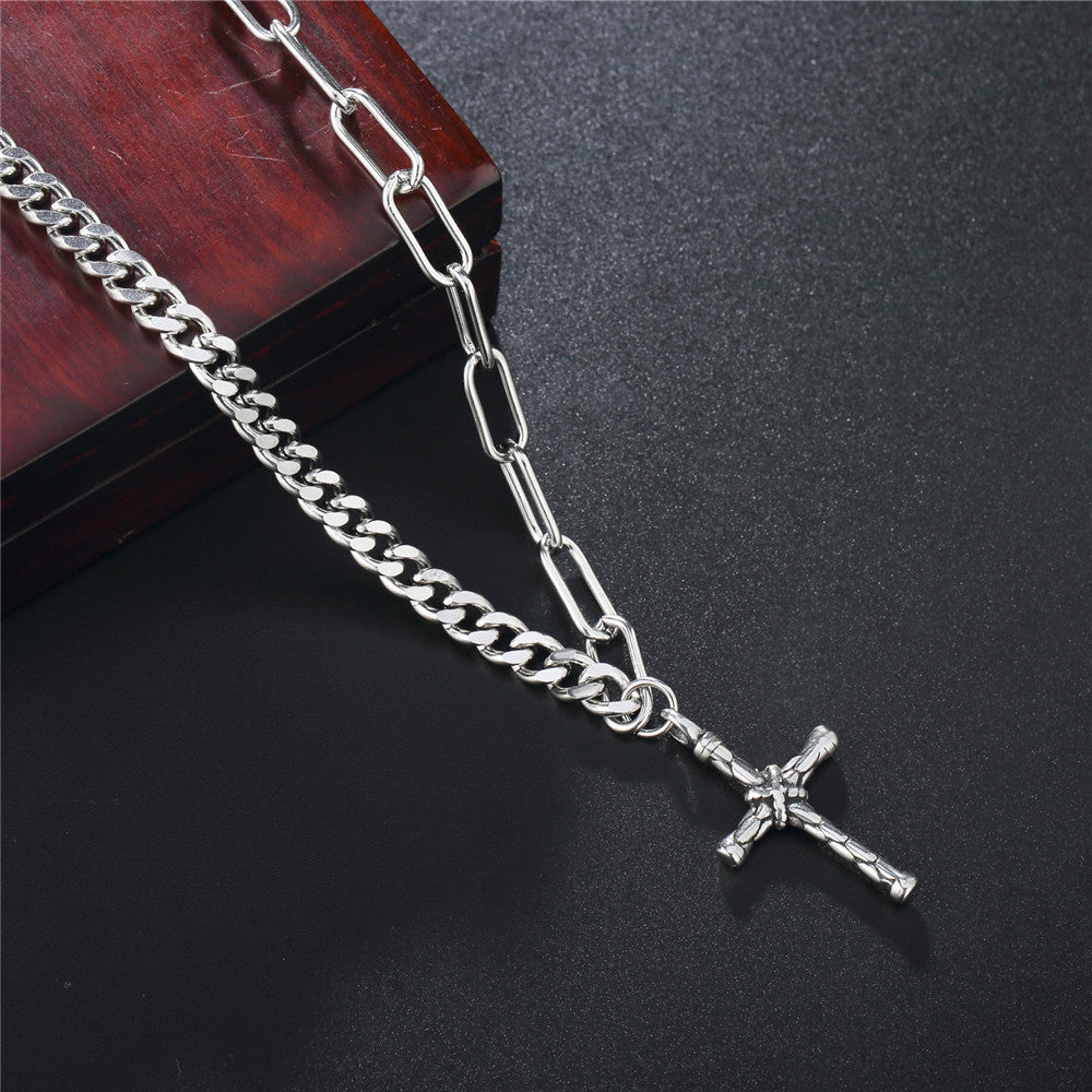 Planderful Stainless Steel Cross Necklace for Unisex Punk Rock Fans, Heavy Metal Statement Pendant
