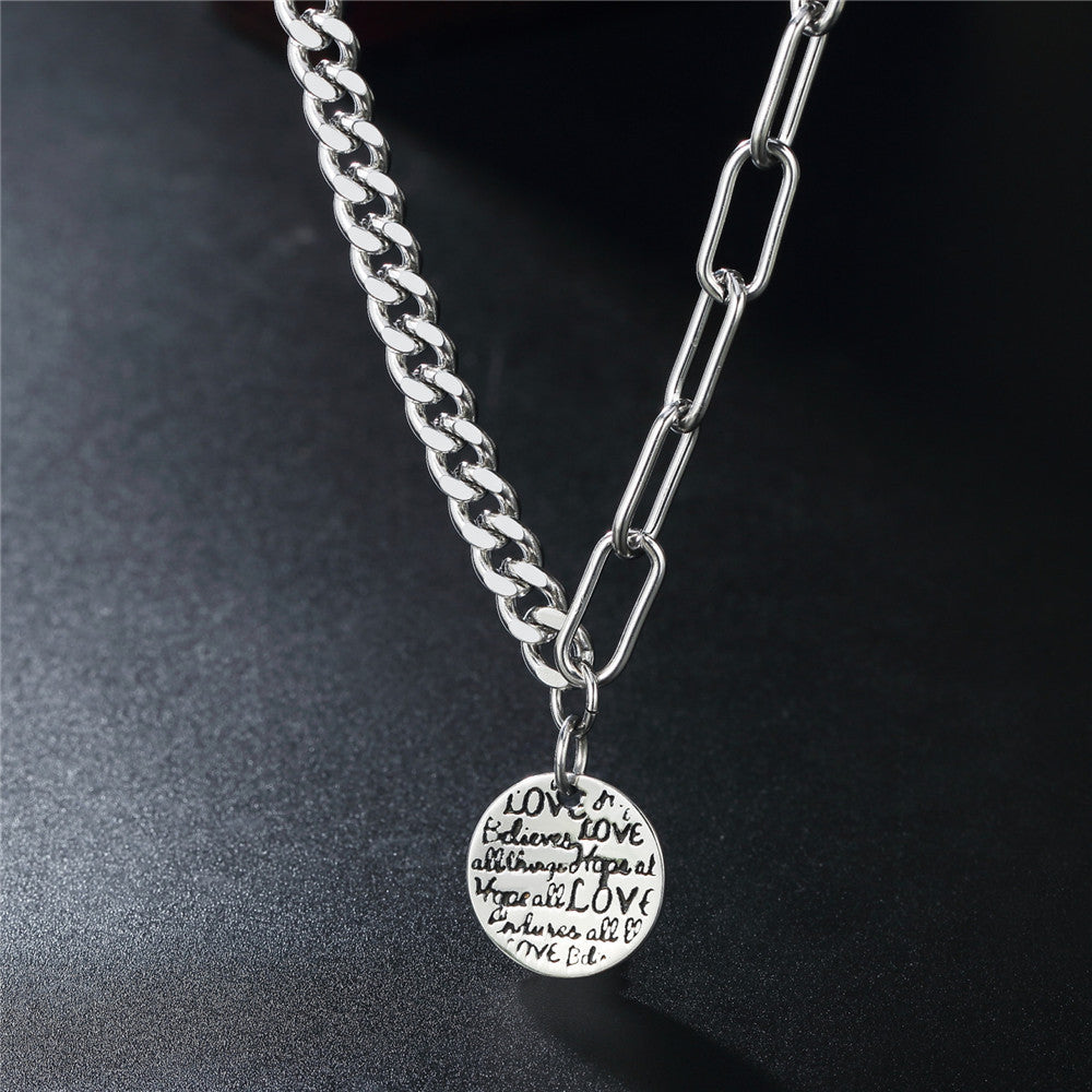 Stainless Steel Necklace Personalised Engraved English Round Pendant Unisex Planderful Everyday Genie