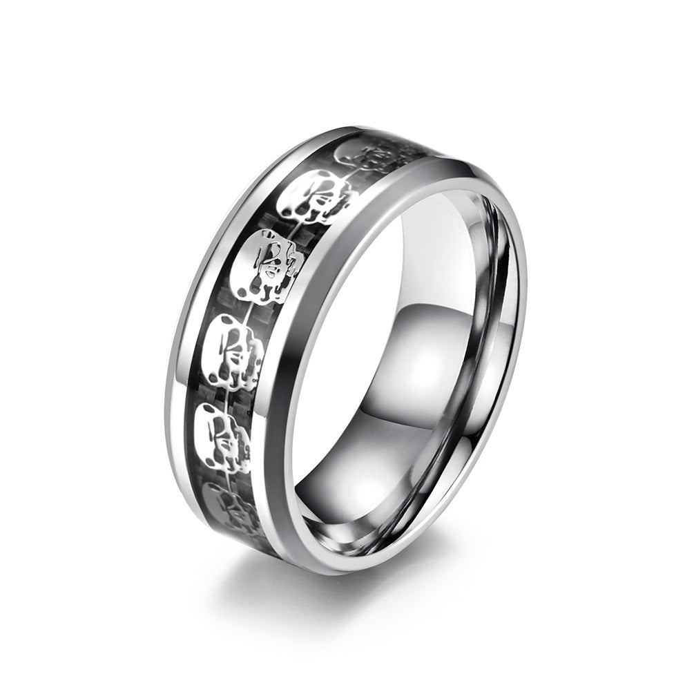 Carbon Fiber Sticker Skull Personalized Stainless Steel Ring for Men