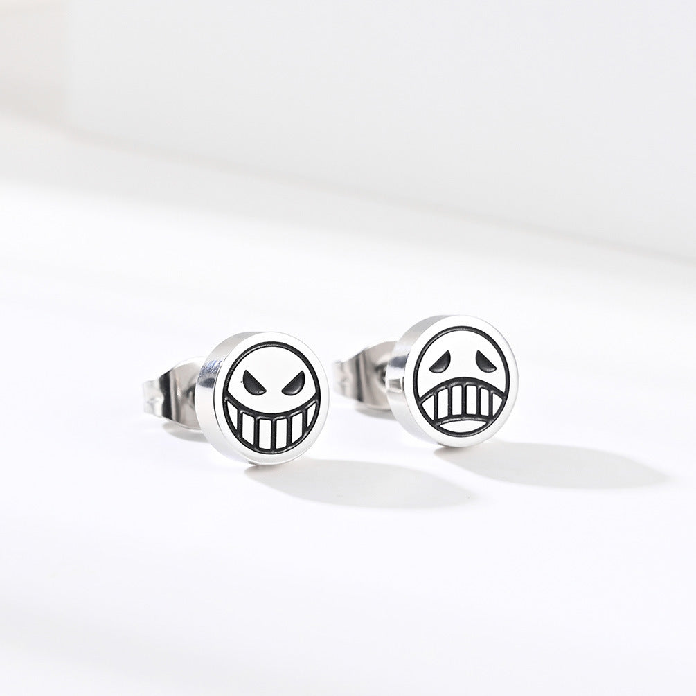 ONE PIECE Fire Fist Ace Crying Smiley Face Earrings for Fans
