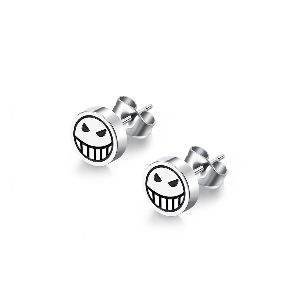 ONE PIECE Fire Fist Ace Crying Smiley Face Earrings for Fans