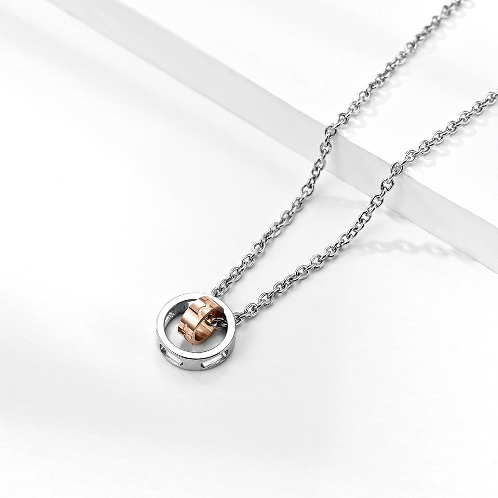 Two-Tone Interlocking Ring Pendant Necklace