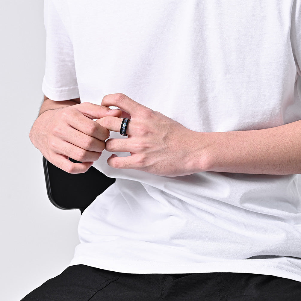 Carbon Fiber Sticker Skull Personalized Stainless Steel Ring for Men