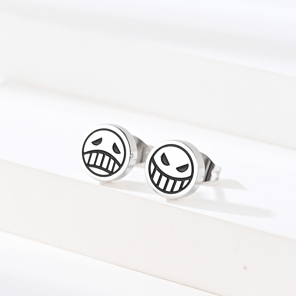 ONE PIECE Fire Fist Ace Crying Smiley Face Earrings for Fans
