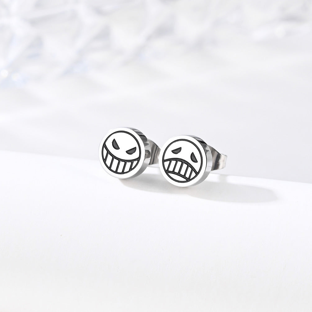 Japanese Retro ONE PIECE Fire Fist Ace Smiley Face Earrings
