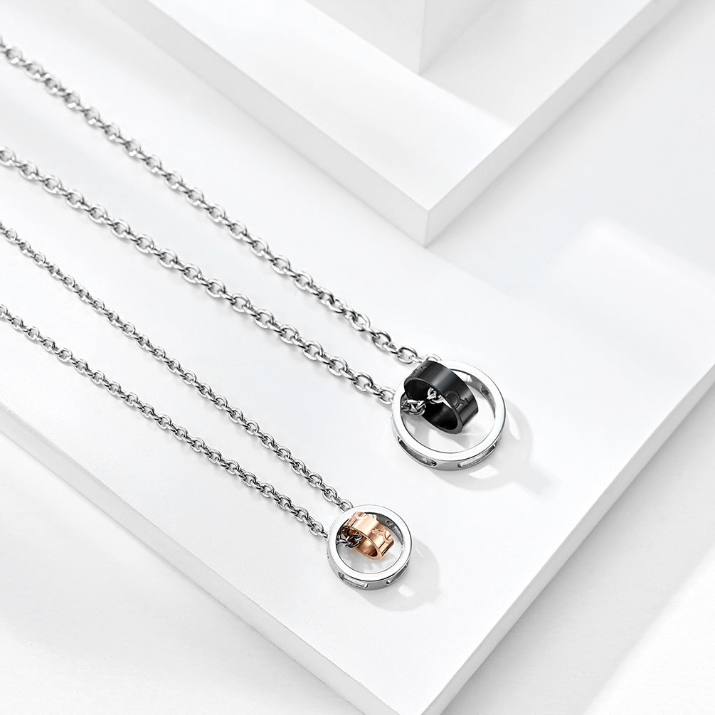 Two-Tone Interlocking Ring Pendant Necklace