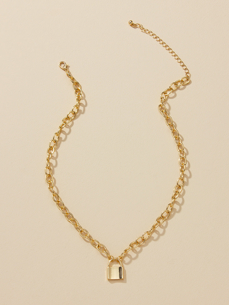 Chic Lock Pendant Necklace with a European and American Flair