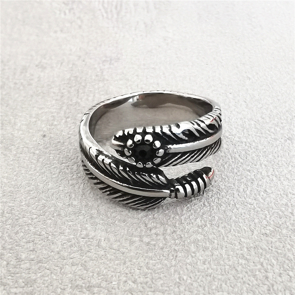 Planderful Titanium Steel Ring Personalised Retro Feather Replica For Men And Unisex Protection Statement
