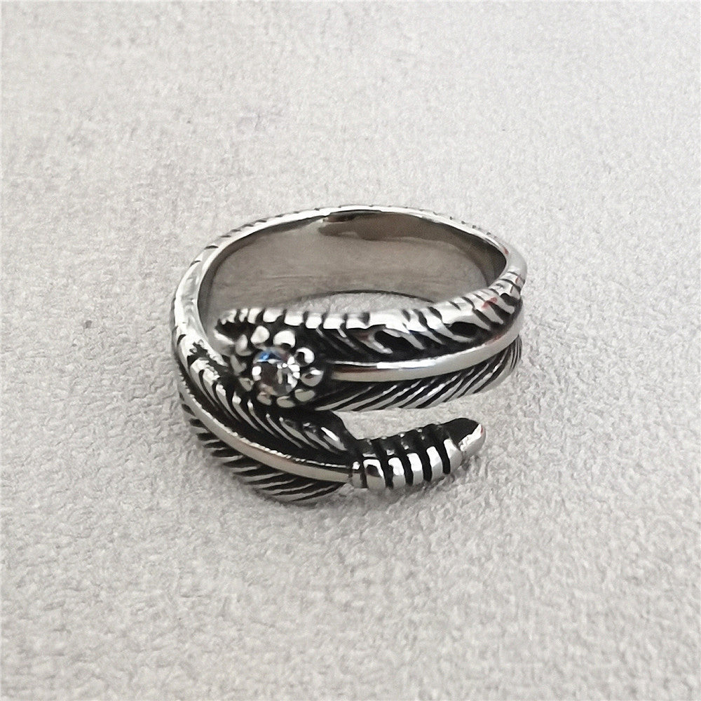 Planderful Titanium Steel Ring Personalised Retro Feather Replica For Men And Unisex Protection Statement