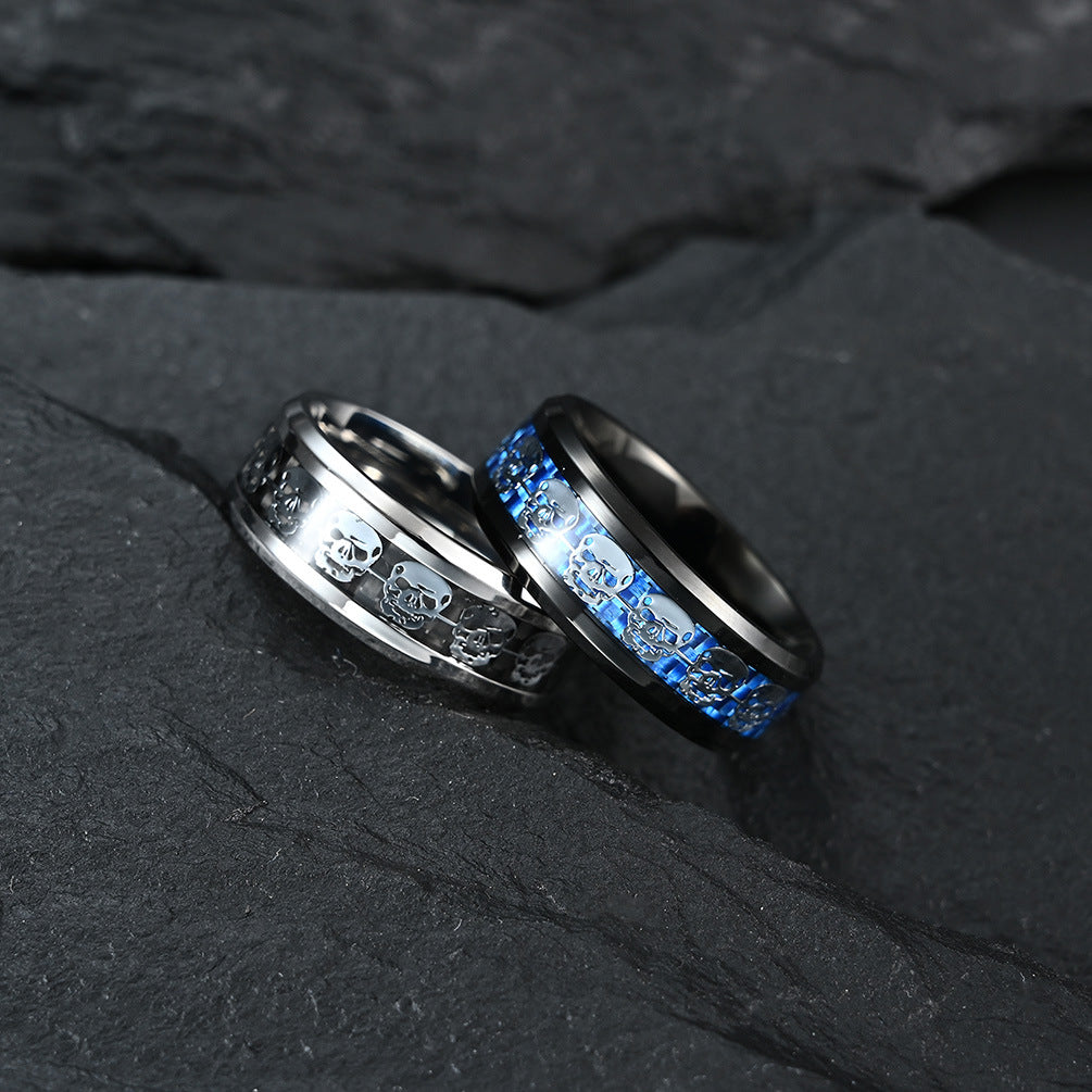 E-commerce Supply Personalized Carbon Fiber Skull Ring for Men