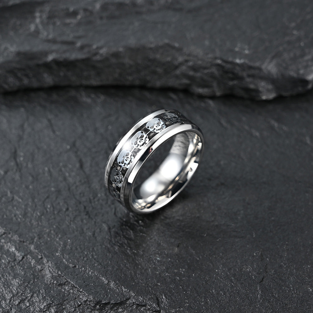 Carbon Fiber Sticker Skull Personalized Stainless Steel Ring for Men