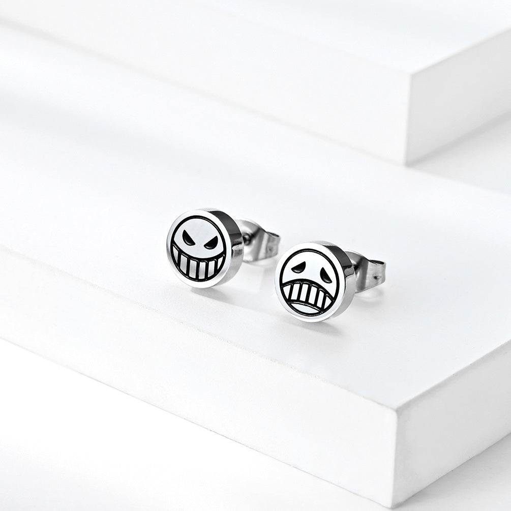 ONE PIECE Fire Fist Ace Crying Smiley Face Earrings for Fans