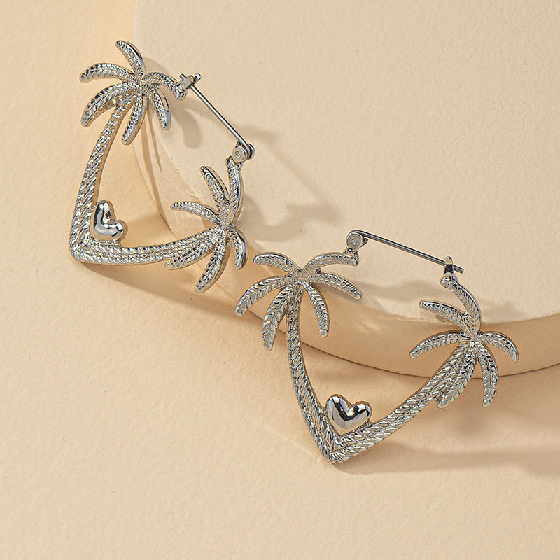 Tropical Charm Metal Earrings with Coconut Tree Design