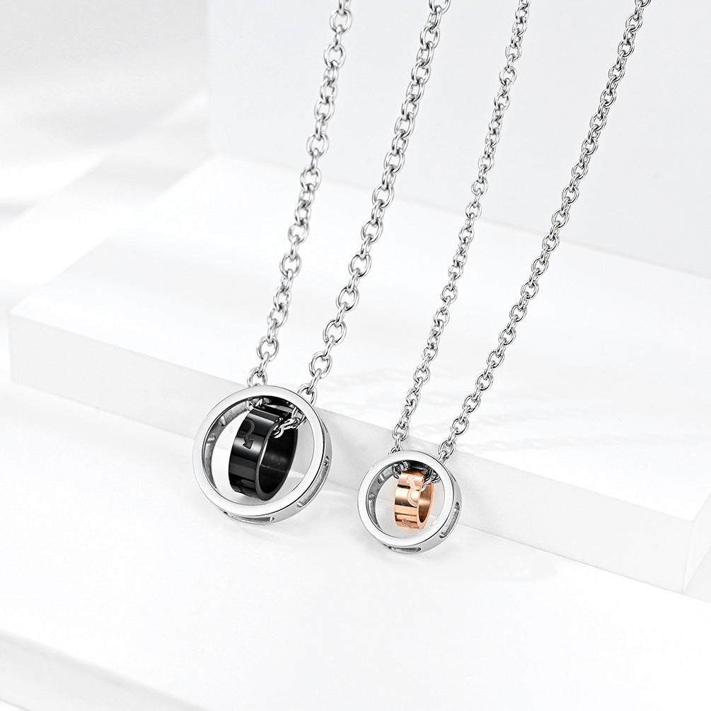Two-Tone Interlocking Ring Pendant Necklace