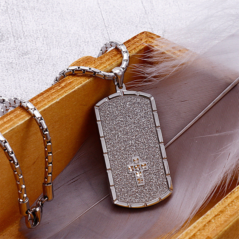 Military Brand Pendant, Charm Cross Men's Stainless Steel Necklace