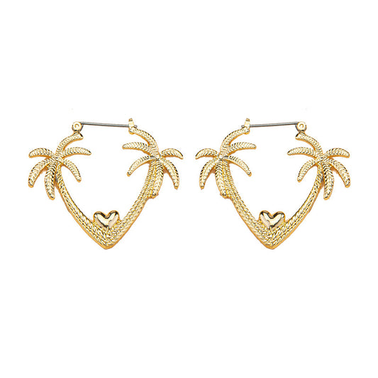 Tropical Charm Metal Earrings with Coconut Tree Design