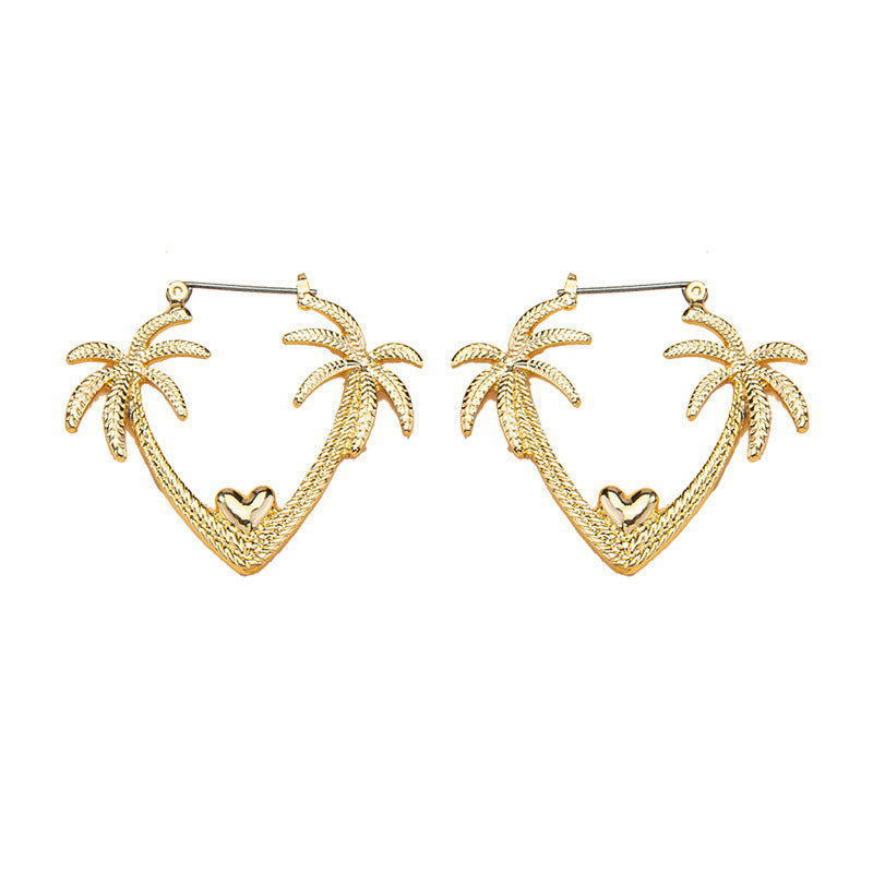 Tropical Charm Metal Earrings with Coconut Tree Design