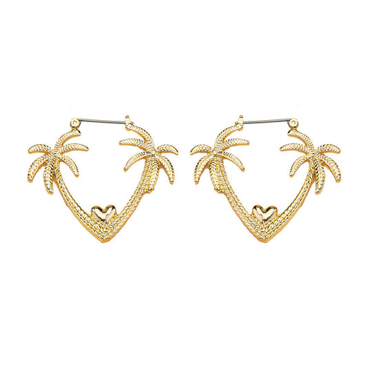 Tropical Charm Metal Earrings with Coconut Tree Design