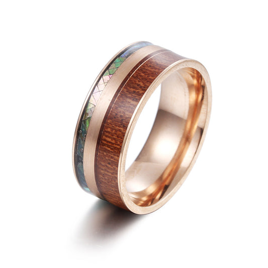 9MM Acacia Wood and Abalone Shell Men's Titanium Ring - American Size Jewelry Wholesale