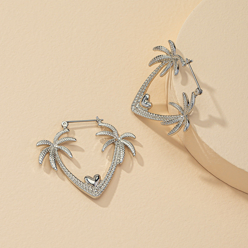 Tropical Charm Metal Earrings with Coconut Tree Design